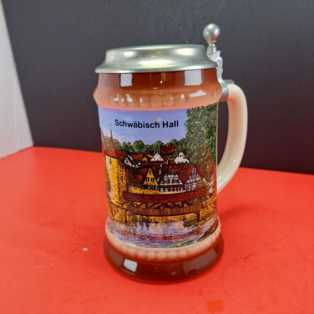 DRM Zinn Beer Stein Unisex OS Multicolor Good Schwäbisch Hall Pewter Lid Ceramic